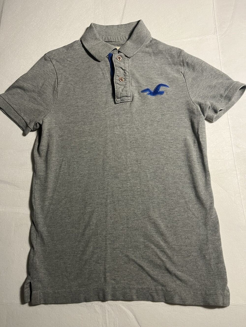 Hollister California Men’s S Gray Blue Logo Short Sleeve Pique Polo Shirt